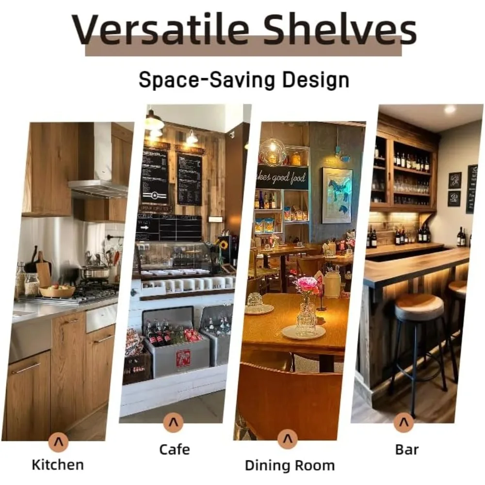 رف نبيذ أنيق مثبت على الحائط من المعدن والزجاج لتخزين فعال في الحانات المنزلية والمطابخ