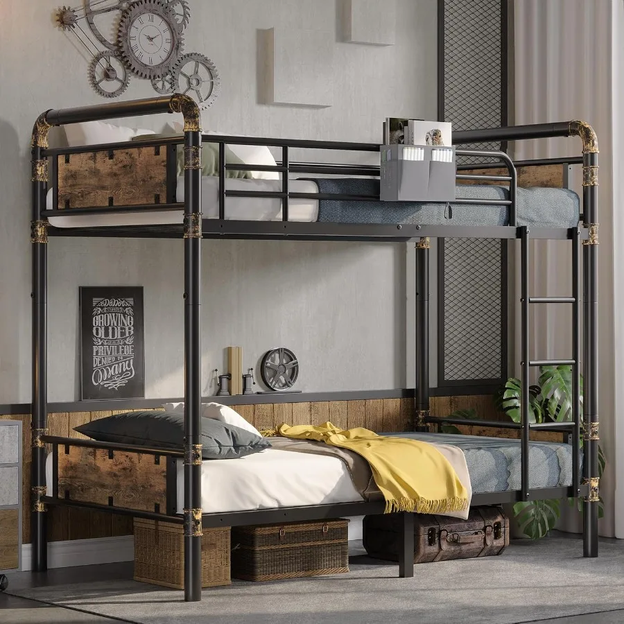 2 IN 1 Metal Bunk Bed Twin Over Twin Convertible Twin Bunk Beds into 2 Individual Twin Size Bed for Adults 14.8 High Guard Rail