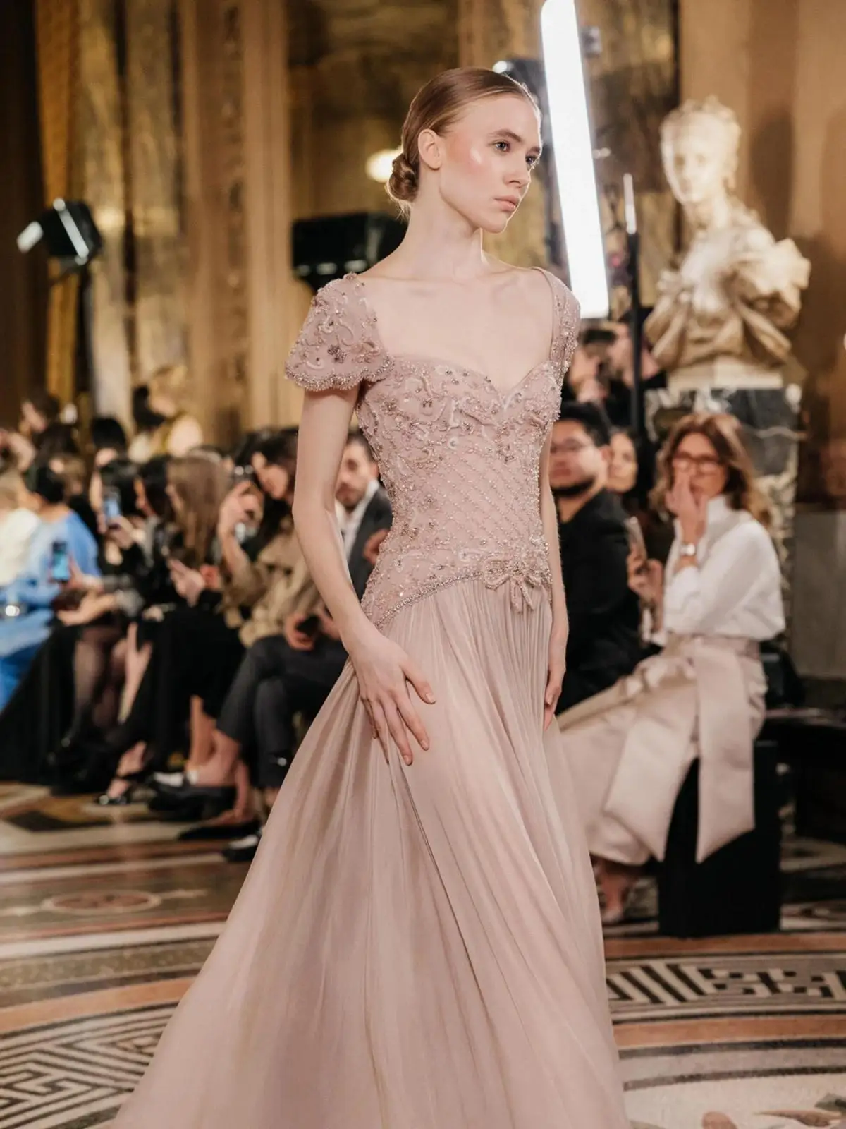 LumiGown Cap Sleeve Sweetheart Evening Gown Full Beaded Bodice Bow Waist Chiffon Flowy Long Formal Dress Custom Prom Party Gown