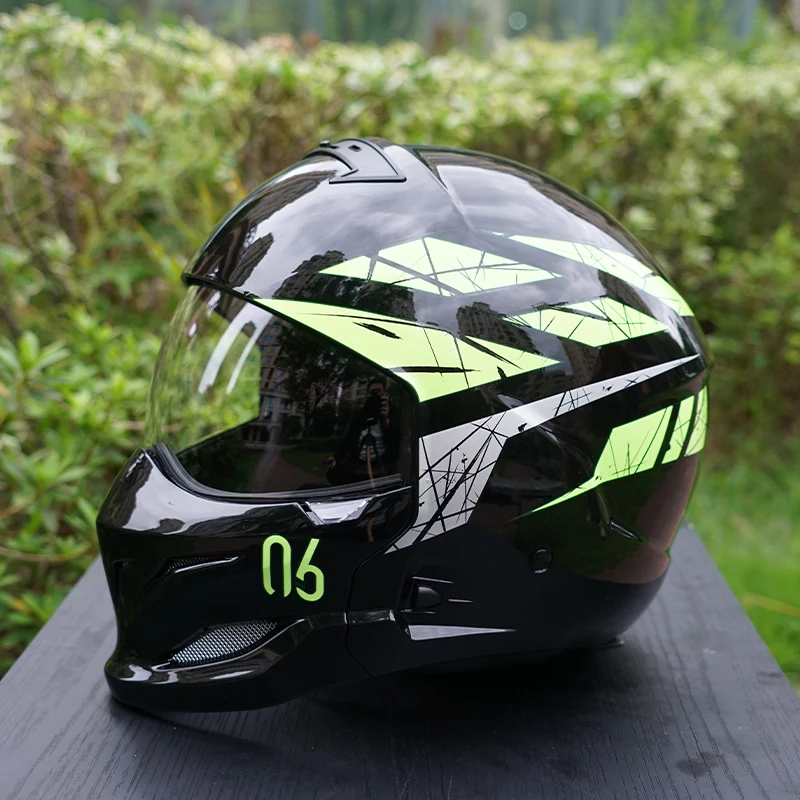

Green Racer Stripe Print skull fashion style motorcycle helmet for men 3 color lenses winter helmet for men