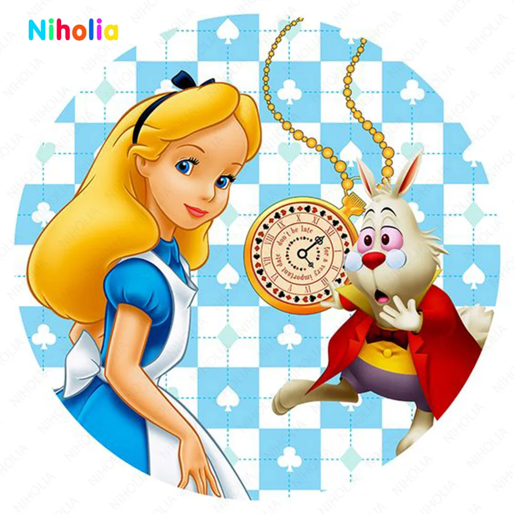 Disney Alice In Wonderland Princess Round Backdrop For Girls Kids Birthday Party Flowers Baby Shower Photography Backgrounds