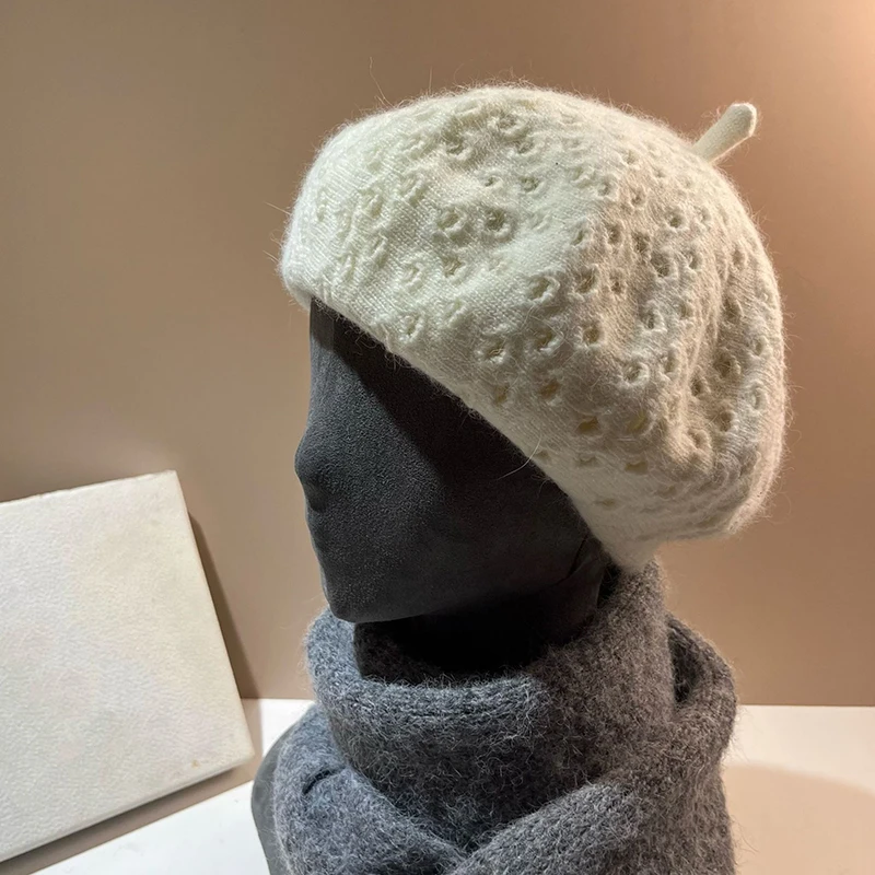 

Beret Women Winter Angora Knit Hat Casual Warm Accessory For Autumn Outdoors Sports Cold Weather