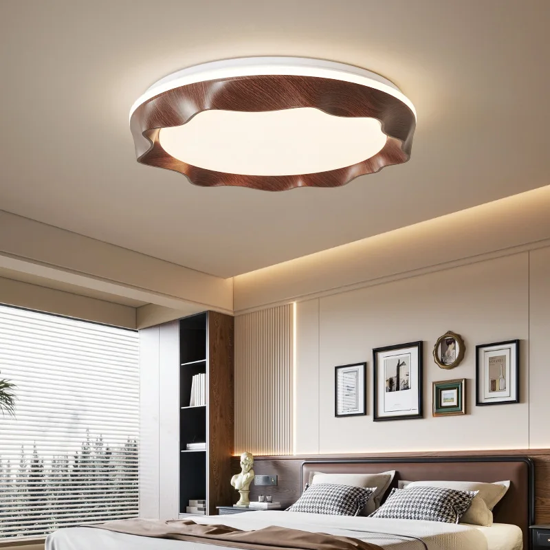 French Retro Eye-Friendly Ceiling Lights Mid-Century Wabi-Sabi Style Walnut Wood Creative Wave Bedroom Study Homestay Fixtures