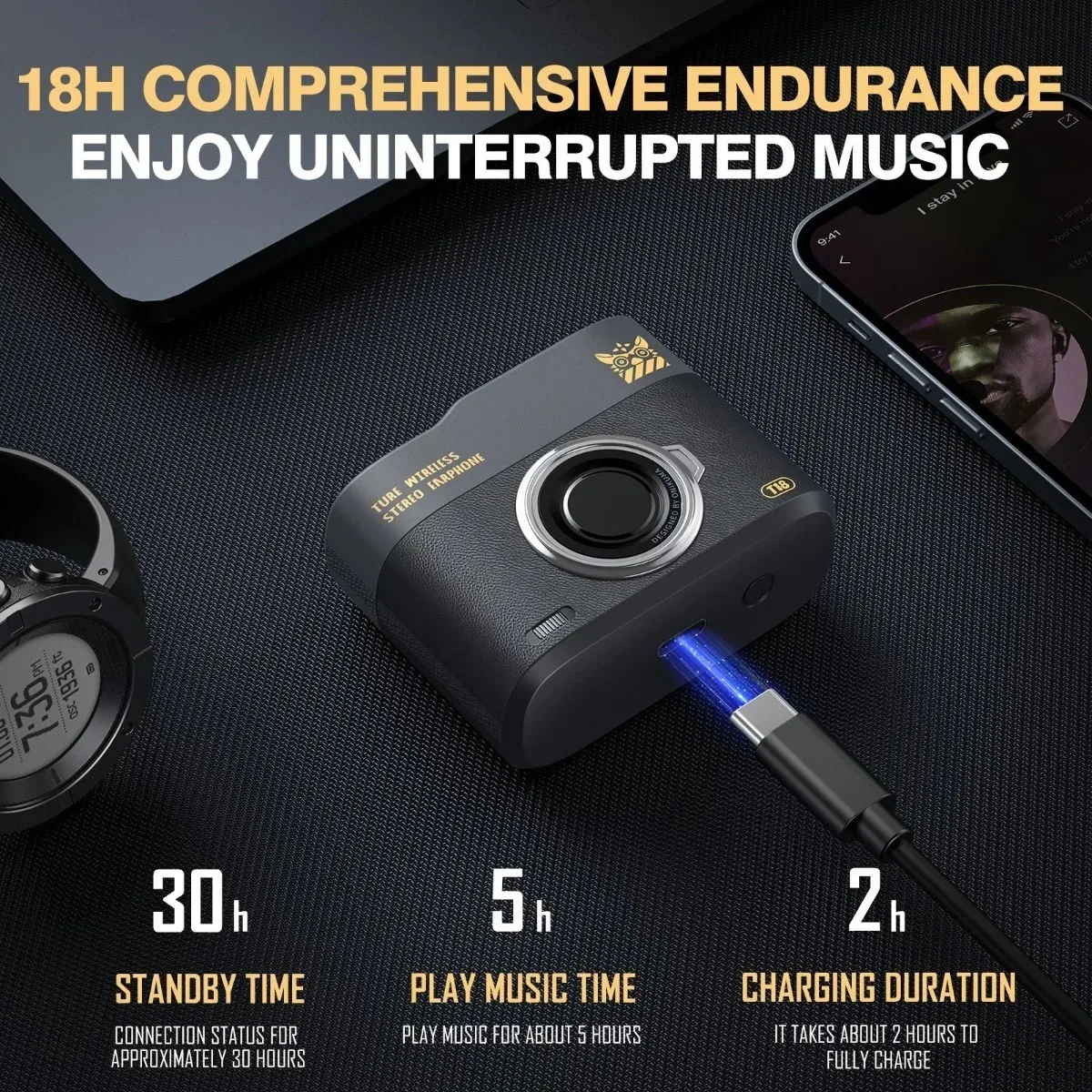 ONIKUMA T18 سماعة لاسلكية تعمل بالبلوتوث سماعات الكمون المنخفض الموسيقى الألعاب الرياضة سماعة إلغاء الضوضاء سماعات أذن محيطة مجسمة #4