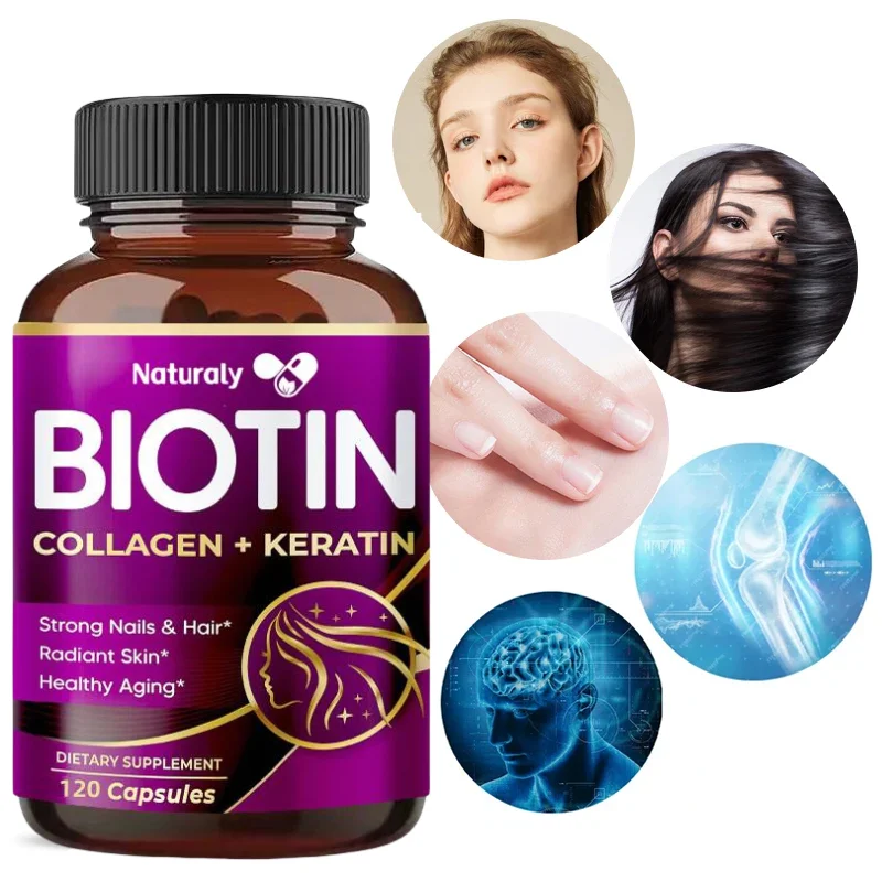 Collagen Biotin Capsules, Promotes Hair Growth, Strengthens Weak Nails, Anti-Aging, Supports Joints & Bones