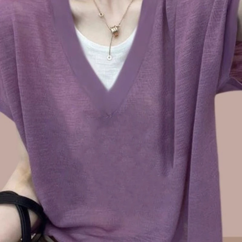 حجم كبير 300 Pou Fat MM وهمية قطعتين جوفاء V-Ne لصق ort Sve الصيف رقيقة النسخة الكورية فضفاض تي شيرت