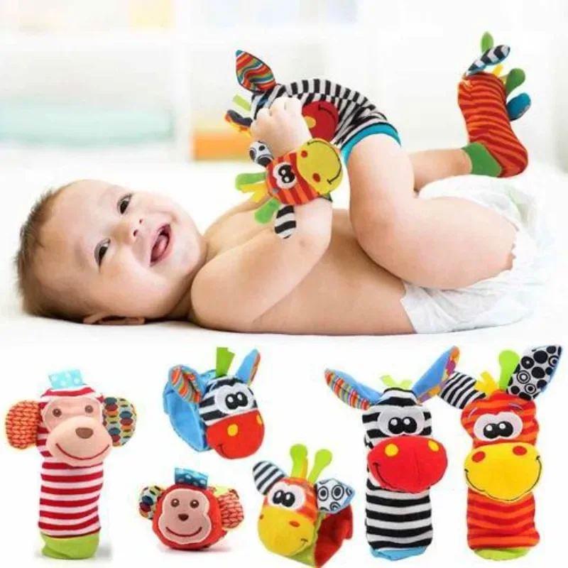 Baby Rattles Socks Toys 0 12 Months Newborn Infant Cartoon Plush Socks Wrist Strap Foot Finder and Wrist Rattles Toys for Babies