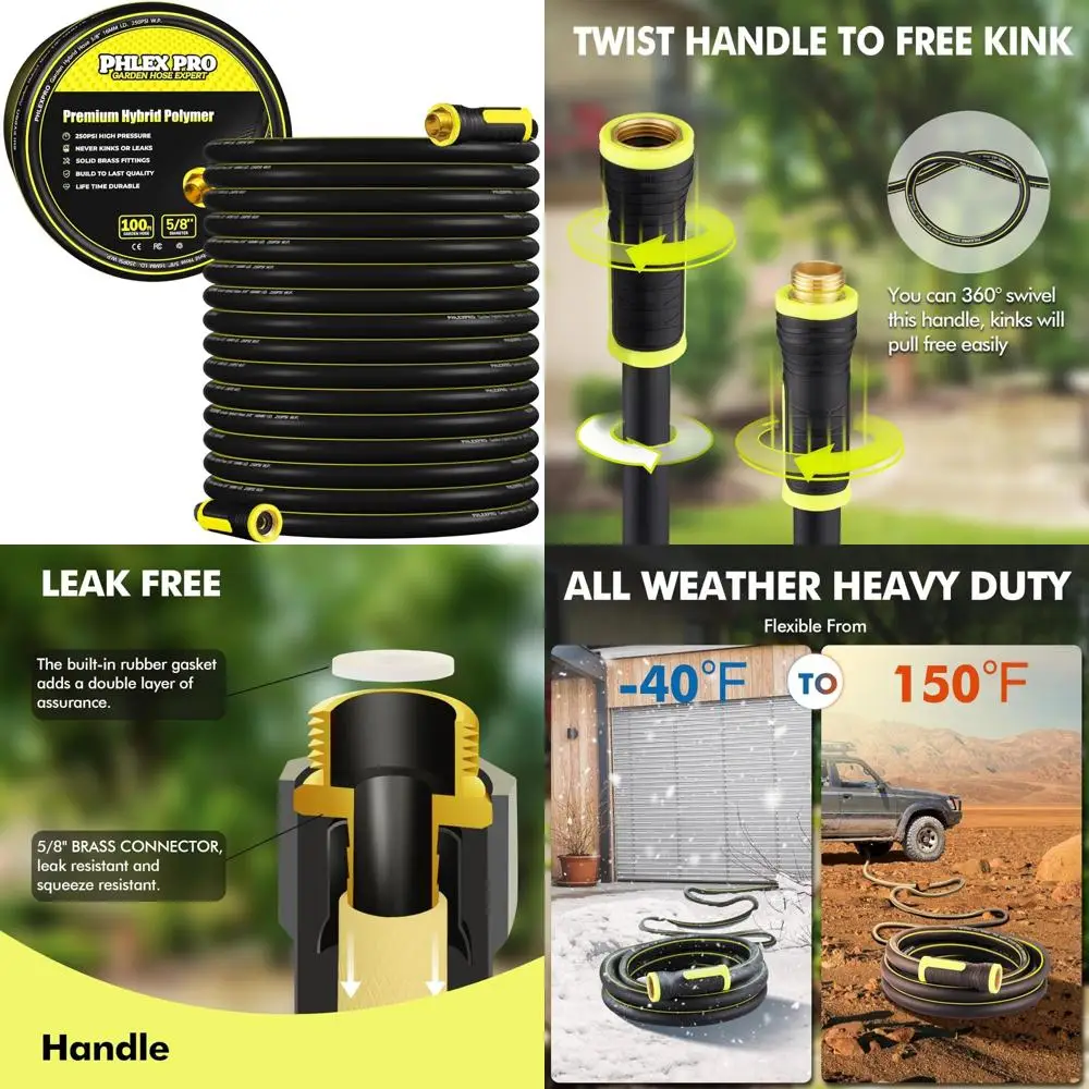 

Heavy-Duty 100FT 5/8 Inch 3-Layer Rubber Water Hose - Premium Flexible Hybrid Lightweight Garden Hose for Outdoor Use