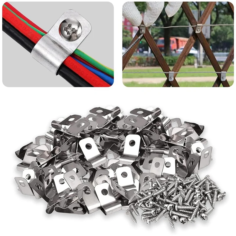 

100 PCS Fence Wire Fence Clips Agricultural Fencing Mounting Clips Silver Screw Wire Clamps With Screws