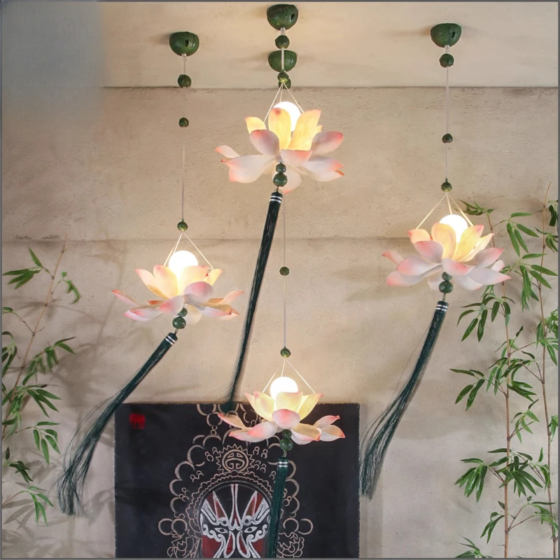 Chinese bedside lamp living room study tea room ceiling chandelier national style dining room entrance lotus lampshade art lamp