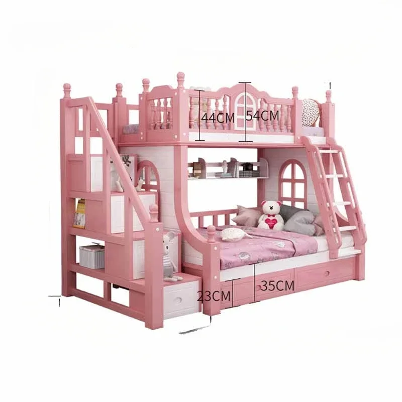 Solid Wood Bunk Bed Slide Children Princess Up Down Kids Bed For Bedroom Bed Design Multifunctional Furniture