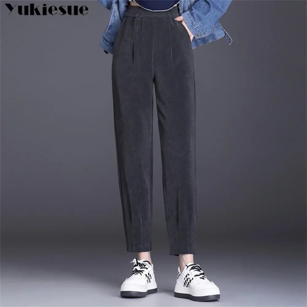 Otoño Invierno pantalones cálidos de pana para mujer Leggings pantalones Harem de cintura alta pantalones de mujer de felpa gruesa Vintage pantalones casuales sueltos