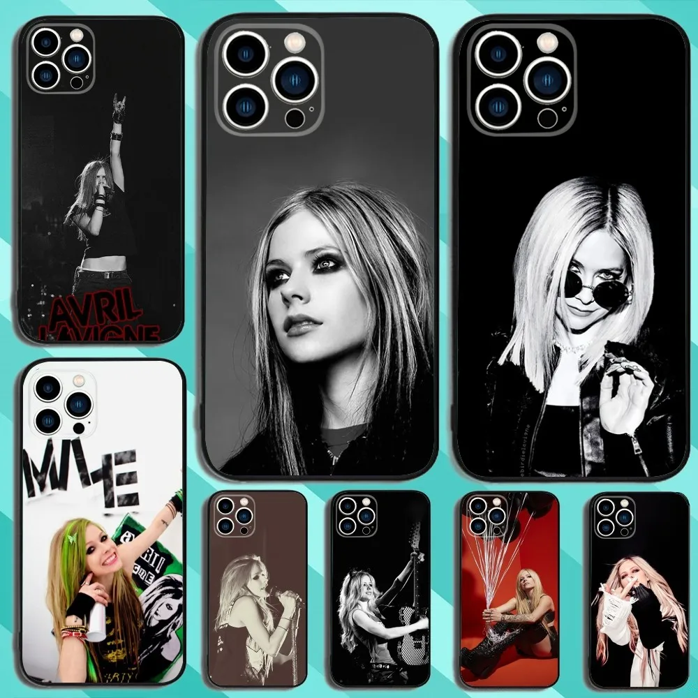 Cool Singer Phone Case For iPhone 16,15,14,13,12,11,Plus,Pro Max,XS,X,XR,SE,Mini,8,7 Silicone Black Cover A-Avril L-Lavigne