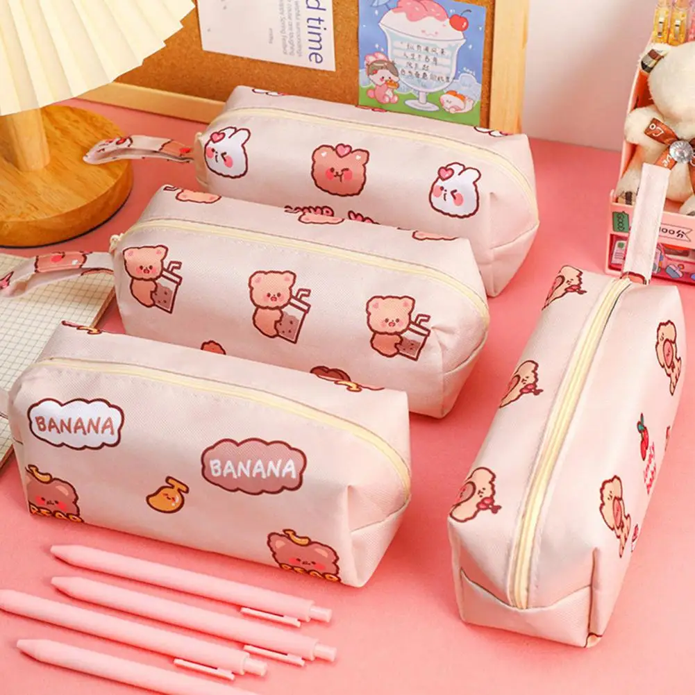 Adorable Cartoon Pattern Pencil Bag Large Capacity Beautiful Canvas Pencil Pouch Cute Good Woven Pencil Holder