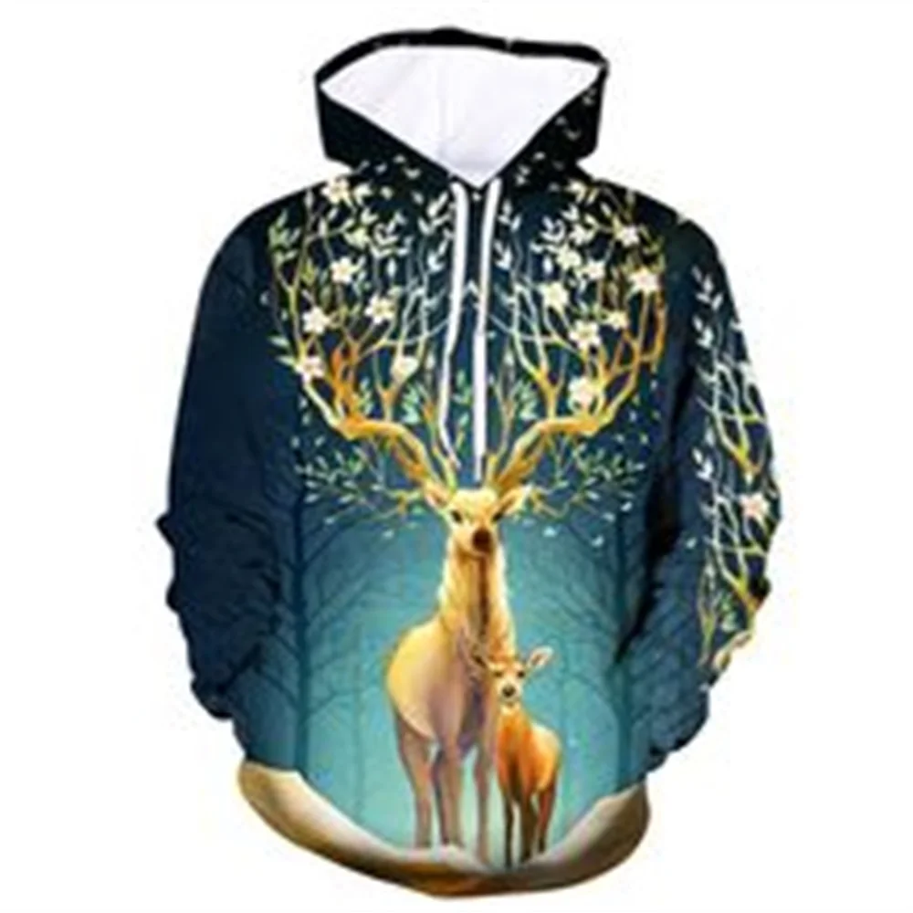 

2025 Men's Fall New Style Long-Sleeved Hooded Sweatshirt, 3D Moon Night Werewolf Print Daily Outdoor Sports Trendy Loose Top