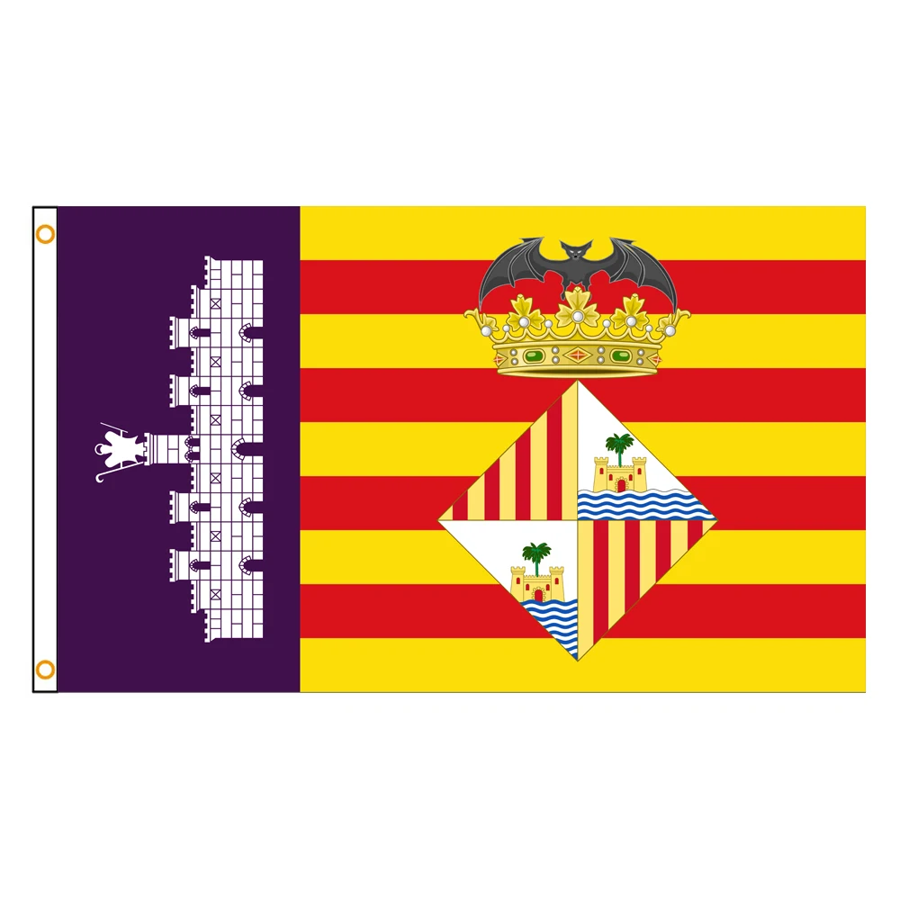 Bandera de Palma de Mallorca de 3x5 pies, colores vivos y a prueba de decoloración, banderas de una ciudad de España de poliéster con ojales de latón