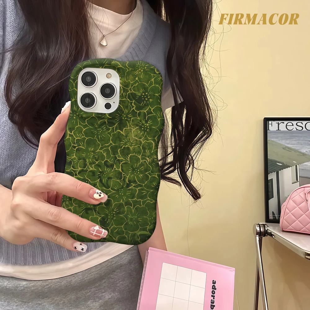 

Luxury Wave Gold & Green Floral Double Layer Phone Case For iPhone 17 Air 16 15 14 13 12 11 Pro Max Full Protection Case