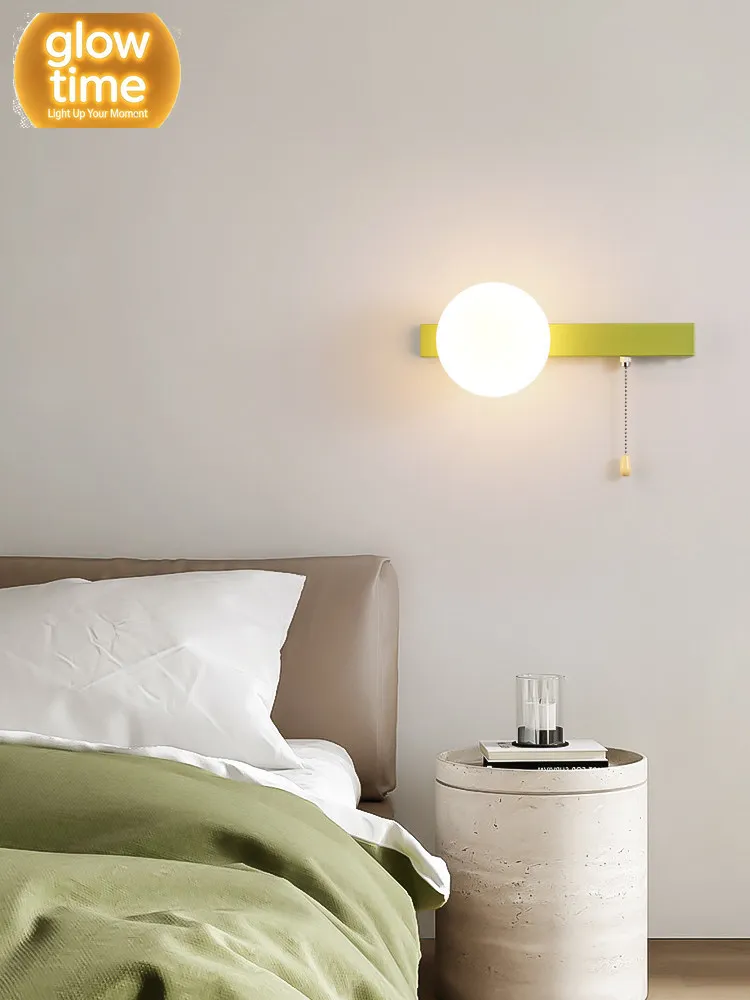 New bedroom bedside wall lamp with cable switch Nordic creative living room background wall hallway glass ball decorative light