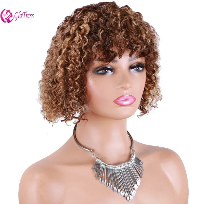 Hochwertige 220% Dichte Ombre Lockige Bob-Perücke 8/10 Zoll Brasilianisches Echthaar mit Pony Perfekt für den Alltag – Detail 6