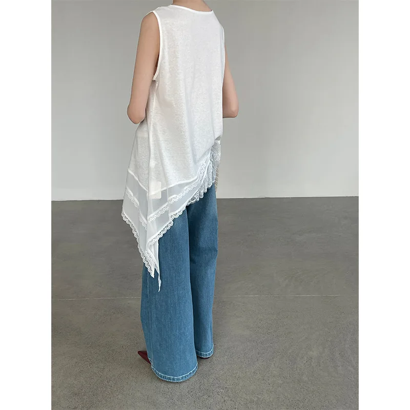 

Lace Splicing Sleeveless Vest for Women Thin Covering Meat, Irregular Stacking of Tops