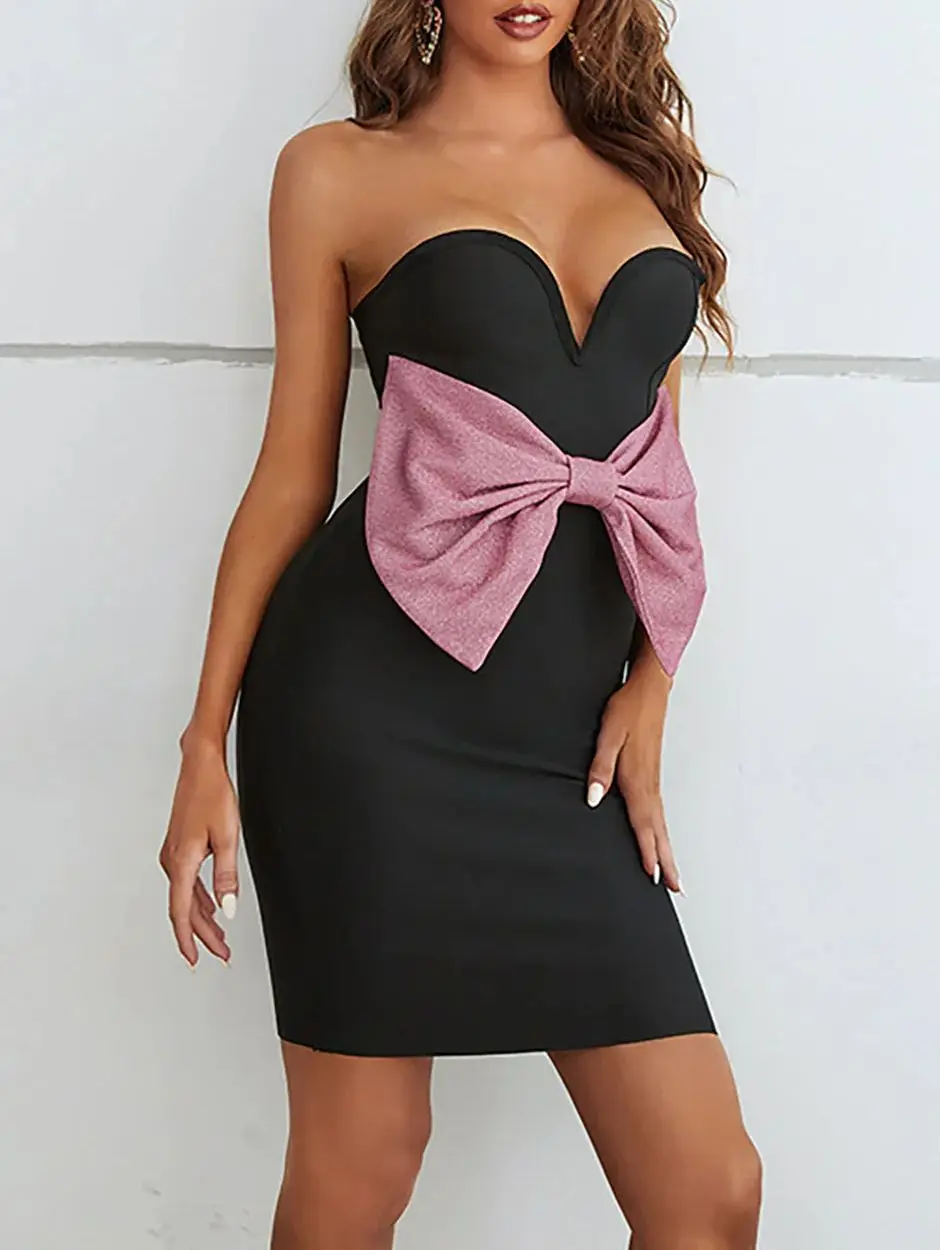 

Sexy Sheath Cocktail Party Dresses Strapless Bow Knot Sleeveless Stretch Fabric Mini Homecoming Prom Gown 2025 free customized