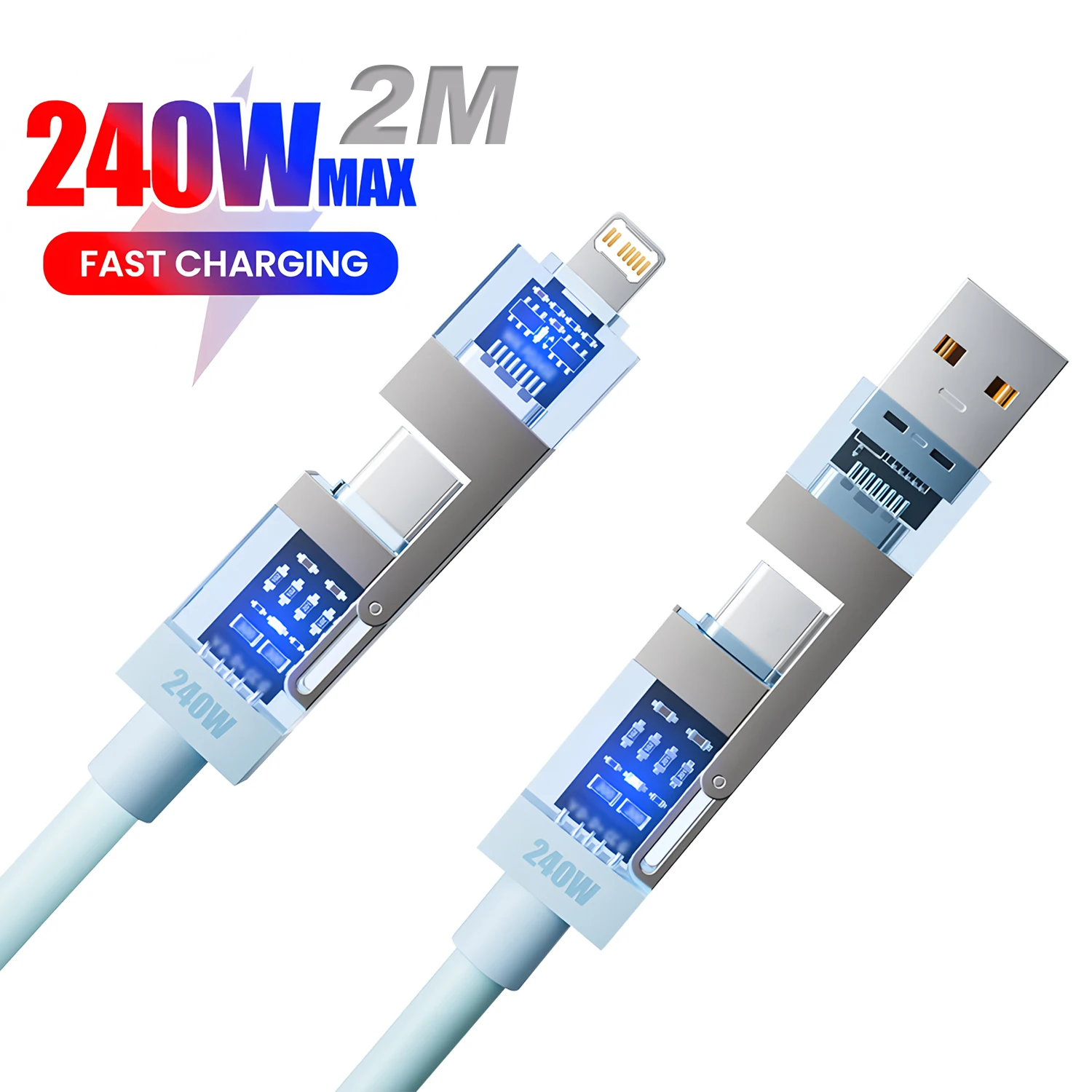 

Zinc Alloy 4-in-1 Fast Charging Cable Max 240W Multi-Function USB Charging For iPhone 16 Xiaomi HUAWEI PD spring Data Cable