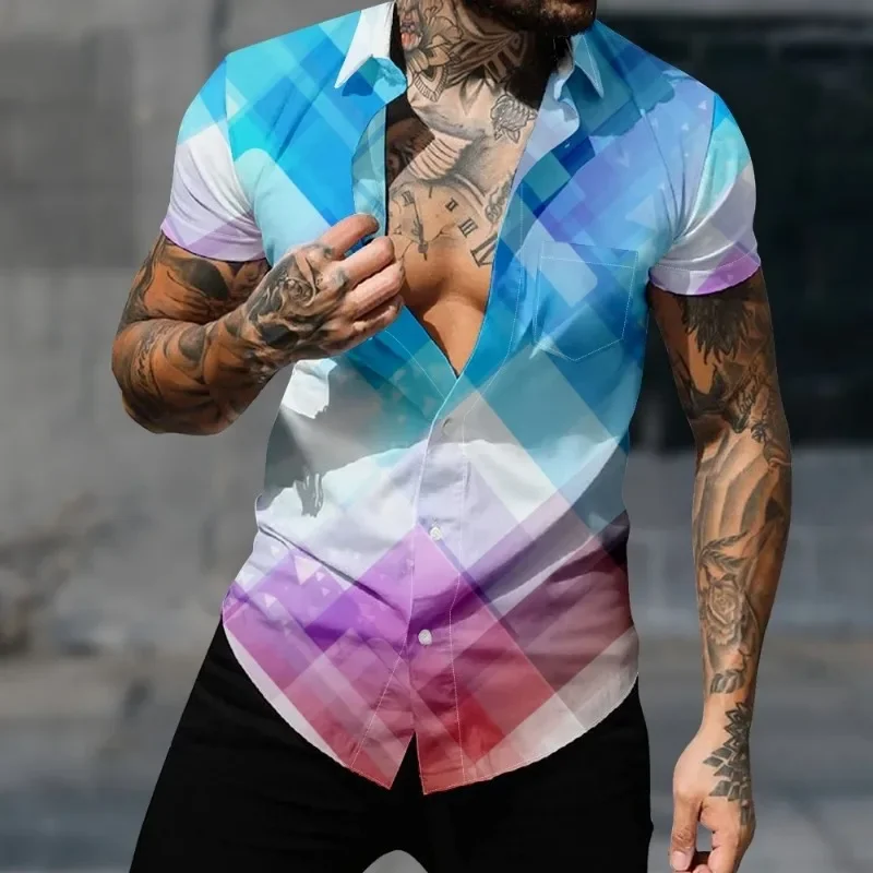 Casual Hawaiian Shirt Short Sleeve Tops Fashion Sporty Harajuku Y2k Gothic Loose Clothes Summer Men's Shirts Streetwear Bluas