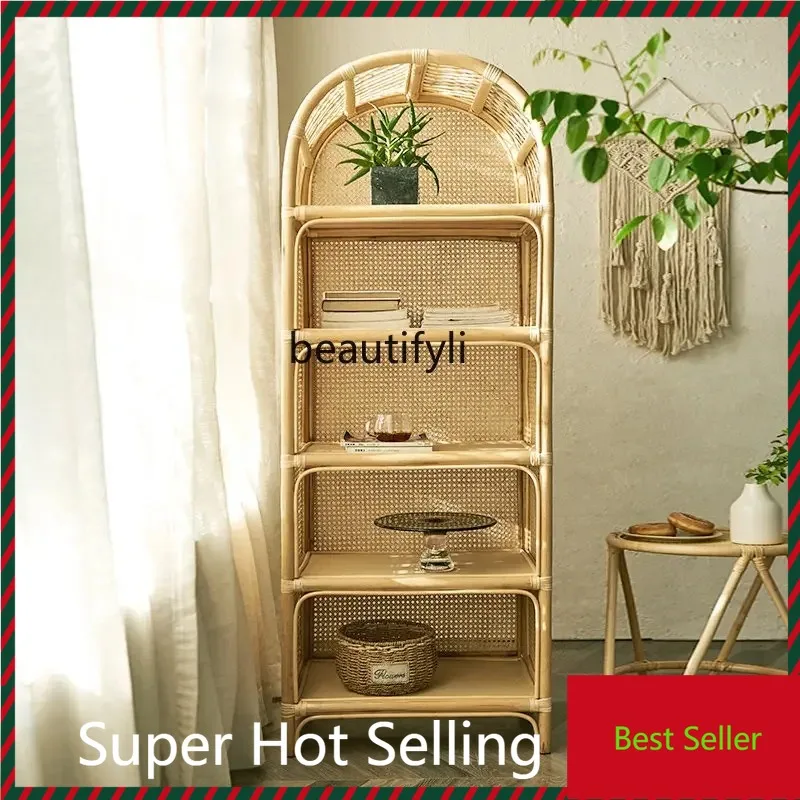 

M71 Rattan Bookcase Display Cabinet Locker Storage Cabinet Japanese Style Living Room Bookshelf Glass Rattan Cabinet