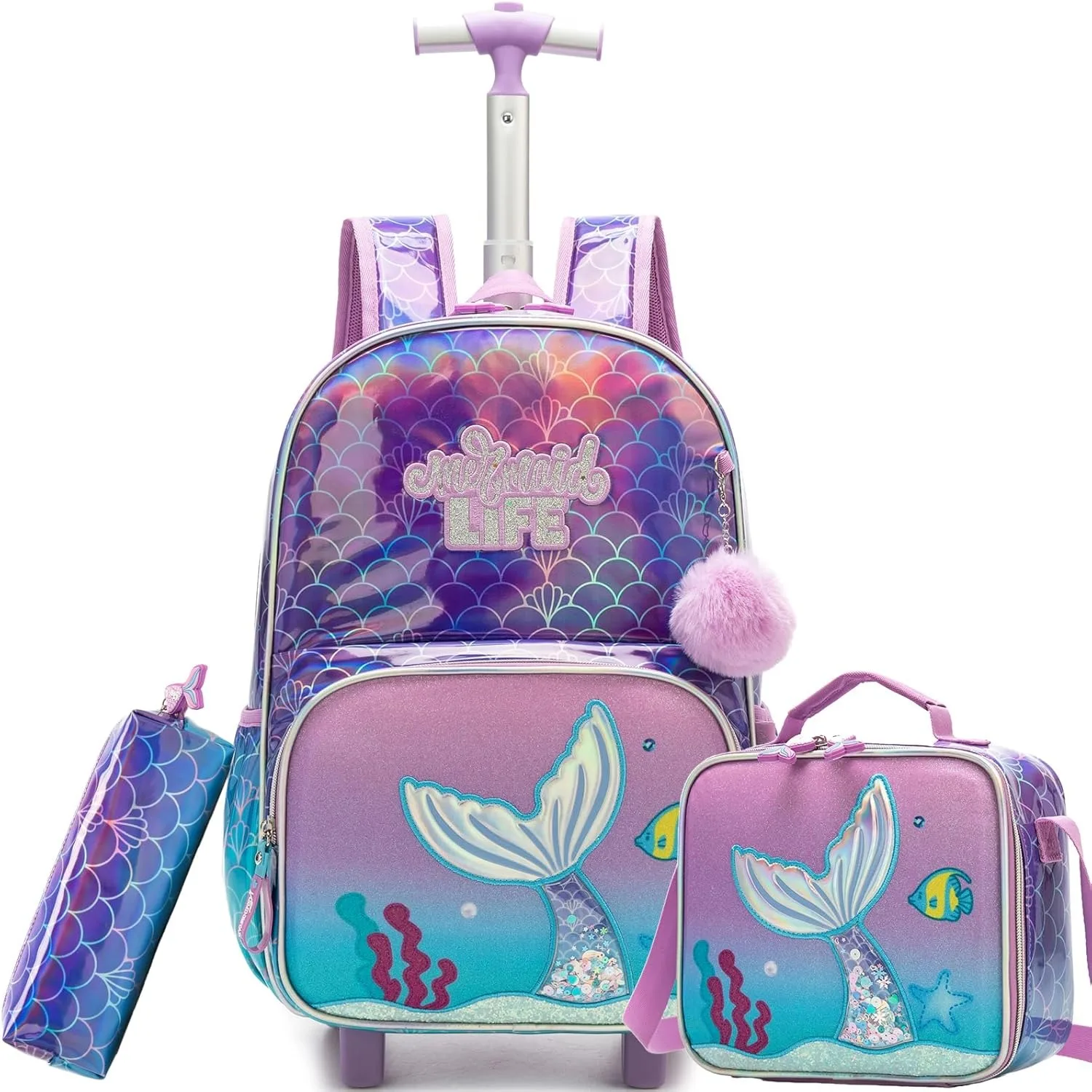 Rolling Backpacks Set for Girls School Backpack with Wheels Travel Luggage Wheeled Backpack for Kids Back To School Essentials