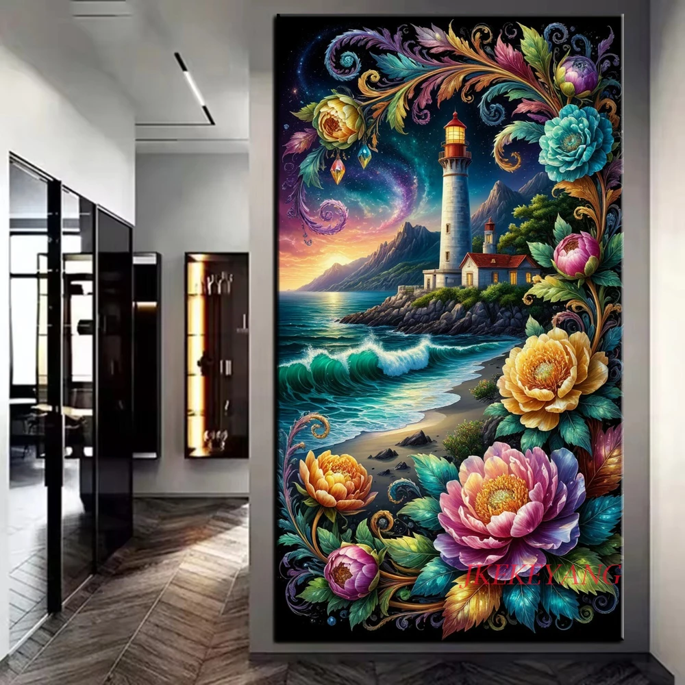 

Beautiful Flowers and Lighthouse Picture DIY Diamond Painting Cross Stitch Full Drill Diamond Mosaic New Collection Home Decor