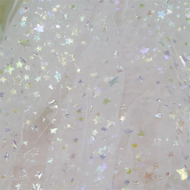 Soft Stars Veil Mesh Tulle in Pink  Shinny Print Stars lace For DIY Wedding Dress Baby Tutu Gloves DIY Sewing Crafts