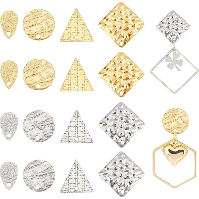 

32Pcs 4 Styles 2 Colors Textured Post Stud Earrings Oval/Teardrop/Square/Triangle Plated Stud Earring Stainless Steel Ear Stud