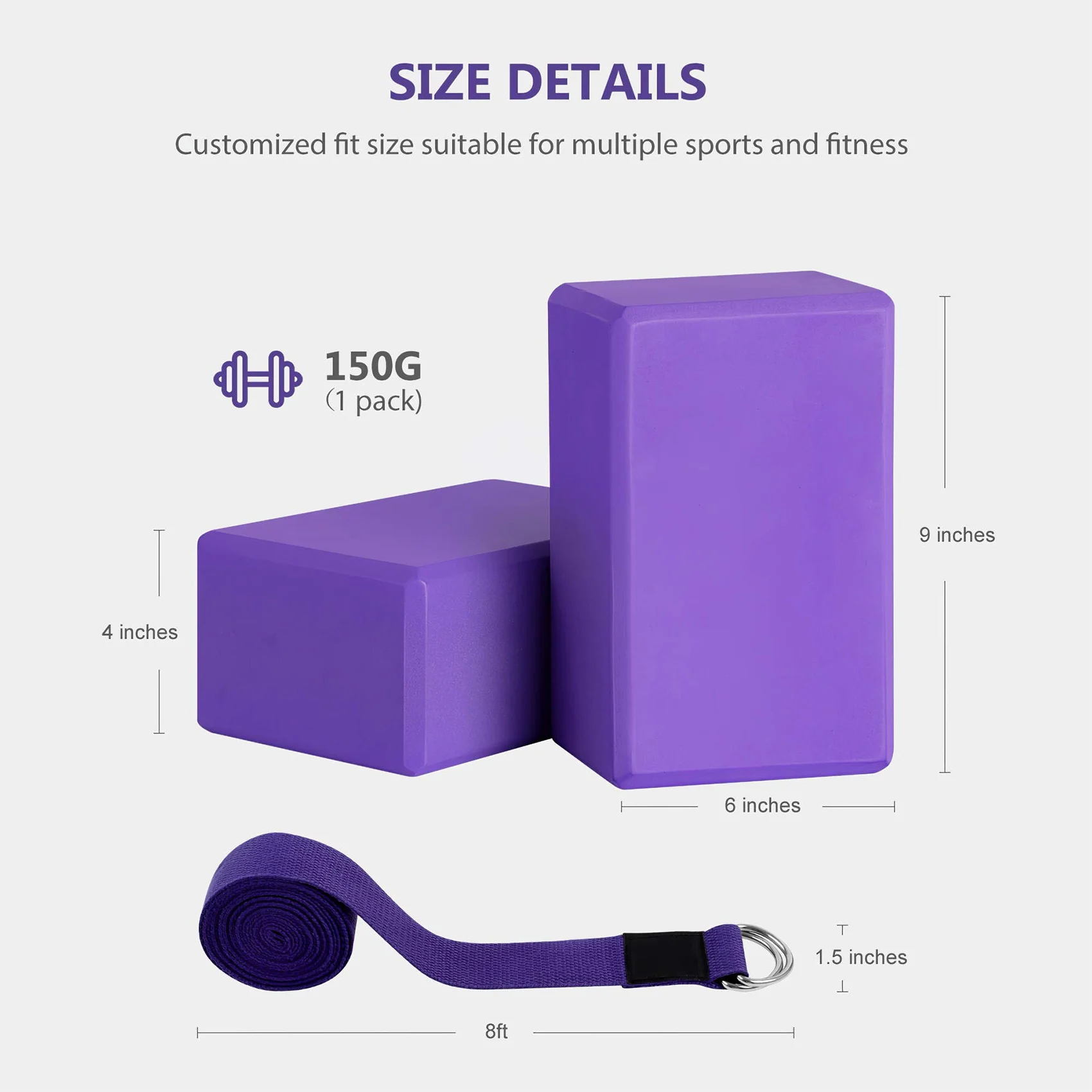 AEB0-Yoga Block And Yoga Strap Set EVA Foam Soft Non-Slip Yoga Blocks Universal Pilates Stretching And Toning Workouts