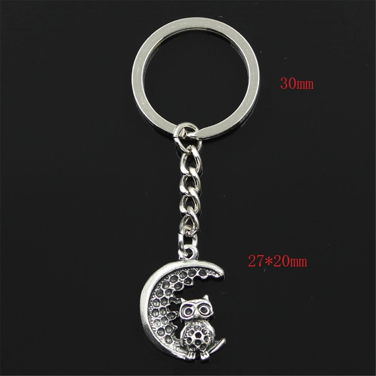 New Fashion Men 30mm Car Keychain DIY Metal Holder Chain Vintage Moon Owl 27x20mm Silver Color Pendant Gift