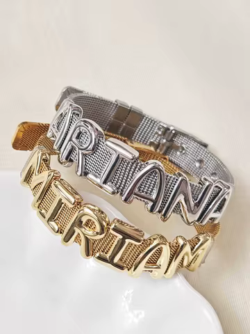 Customized Bracelet, Personalized Grid Large Letter Necklace, Women's Valentine's Day Jewelry Gift