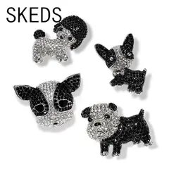SKEDS Classic Women Girls Luxury Full Rhinestone Black White Dog Brooches Elegant Cute Animal Exquisite Clothing Badges Pins