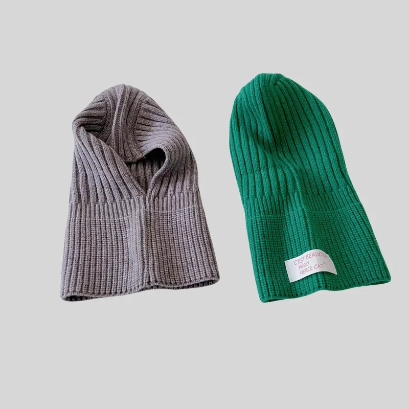 

Winter Kids Beanie Ribbed Knit Hat Solid Color Korean INS Style Warm Head Neck Cover for Boys Girls