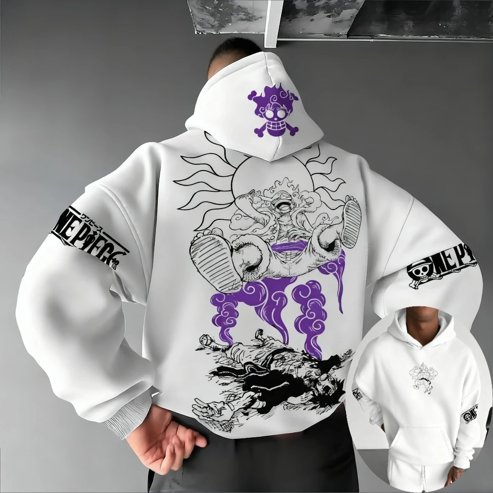 Sweat-shirt à capuche une pièce pour hommes, Monkey D. Luffy, imprimé Anime, printemps automne et hiver, tenue Parent-enfant à manches longues pour garçon