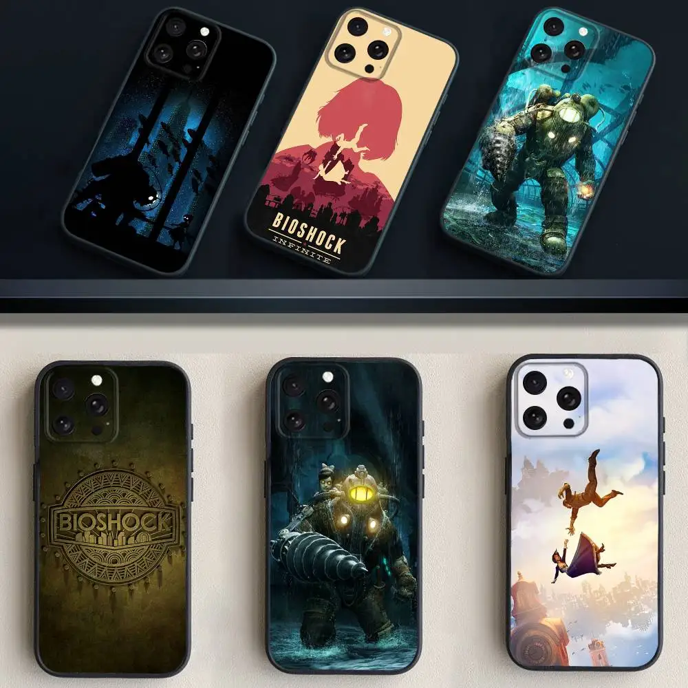 

B- BioShock-k Game Phone Case For iPhone 16,15,14,13,12,11 Plus,Pro Max,XS,X,XR,SE,Mini,8,7,Soft Silicone Black Cover