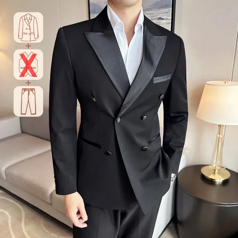 (Jacket + Pants) Men's Wedding Two-Piece Suit, Tuxedo Double-Breasted Suit, Best Man Banquet High-End Dress Business