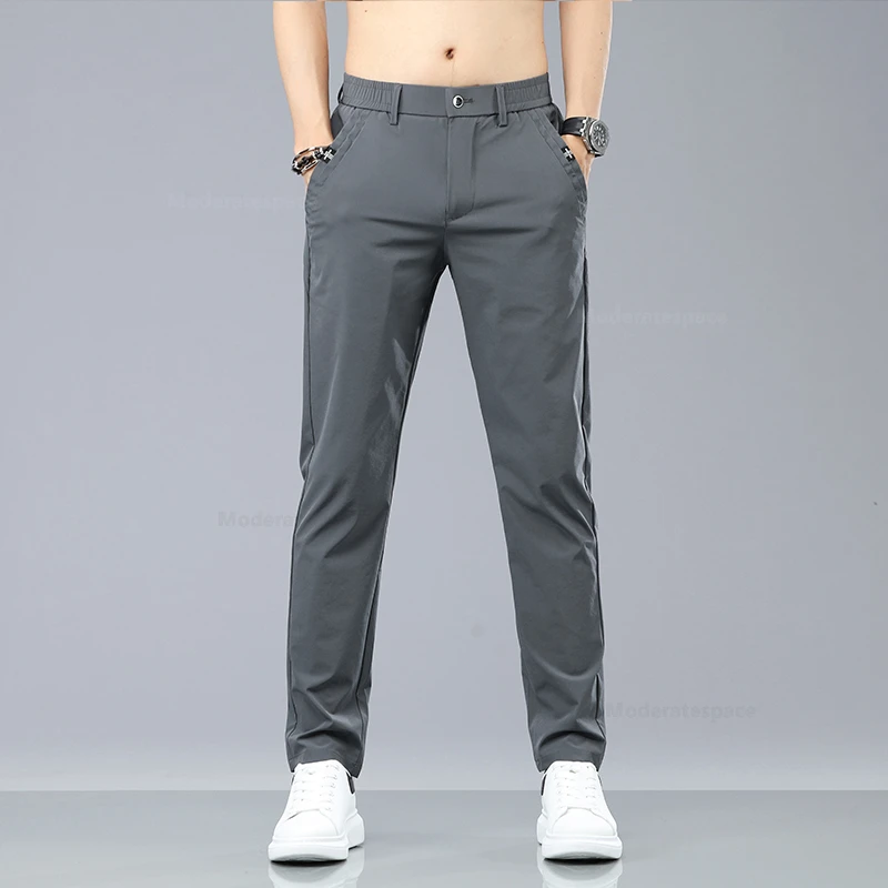 Summer New Stretch Casual Pants Men Thin Soft Fashion Business Elastic Korean Slim Male Clothes Trousers Gray Black Green