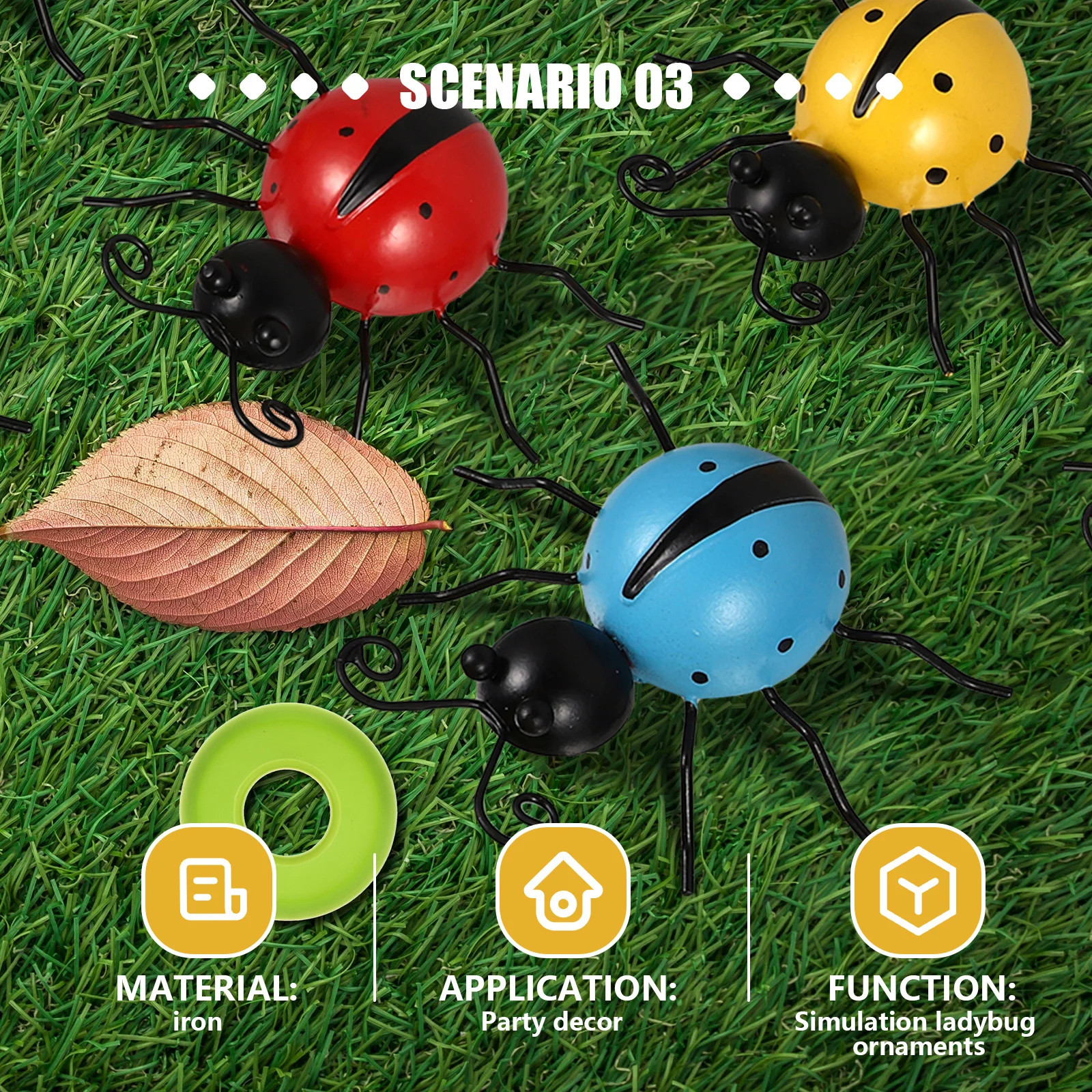 

5Pcs Ladybug Garden Decorations Simulation Metal Statue Outdoor Yard Ornament Lawn Backyard Decorative Sculpture