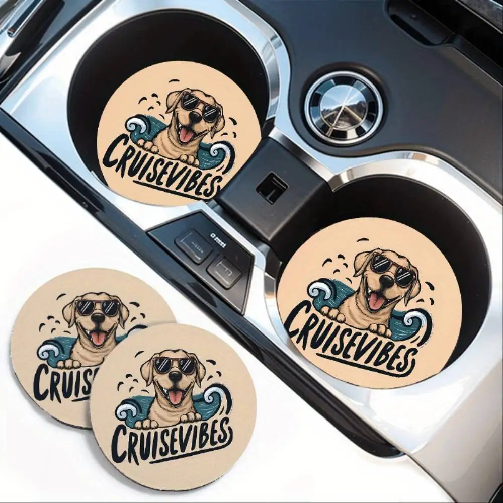 Atmosphere Dog Pattern Car Cup Holder Coasters 2pcs Absorbent Non-Slip EVA Random Print Position