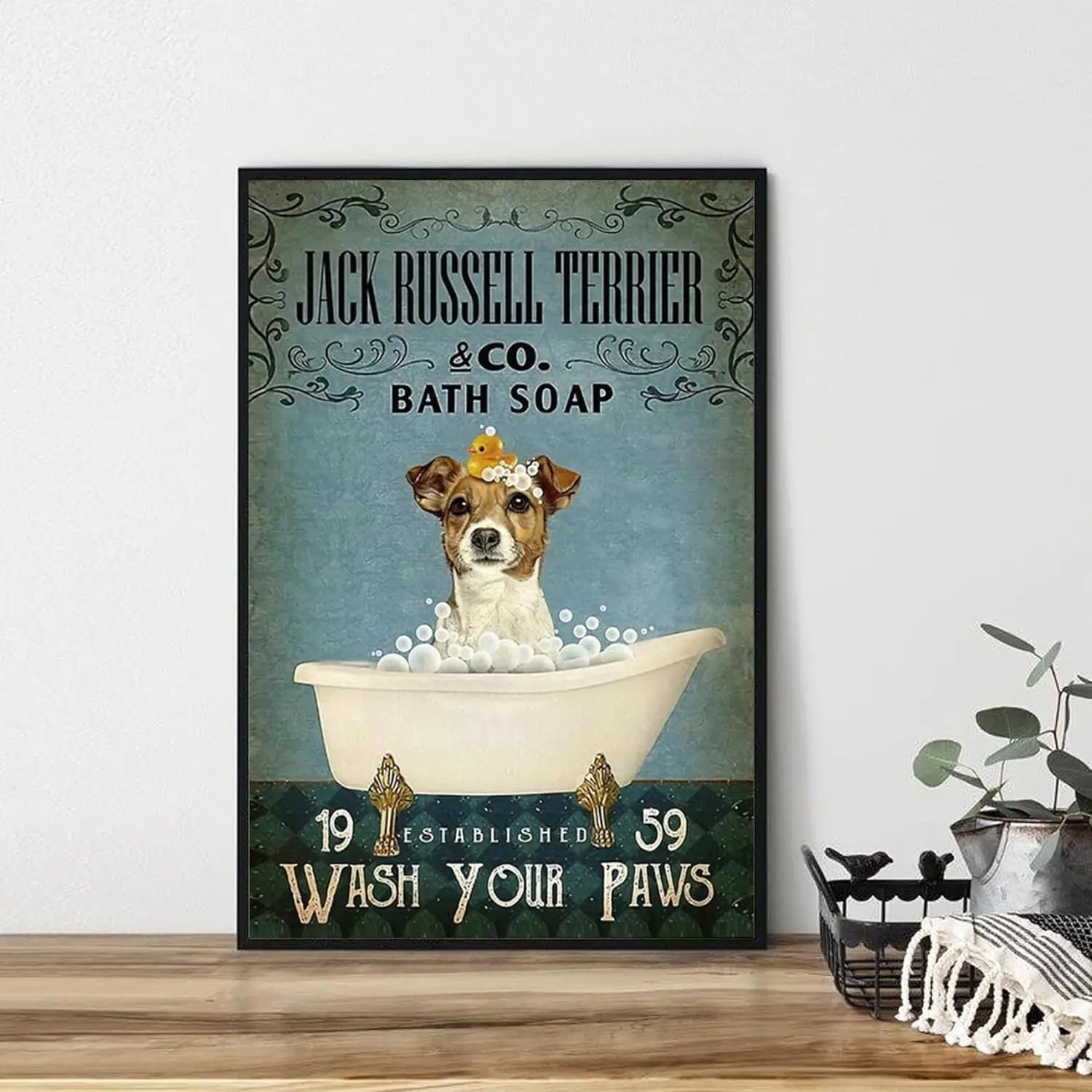 HOUVSSEN Jack Russell Terrier & Co Bath Soap Wash Your Paws Poster No Frame Jack Russell Terrier Poster Vintage Poster Bath sign