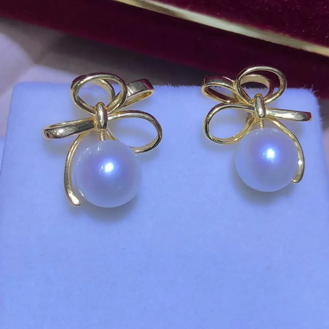 

Серьги из стерлингового серебра 925 пробы с бантиком, фурнитура для крепления, базовые монтажные детали, аксессуар для жемчуга 7-8 мм, 5 пар/лот