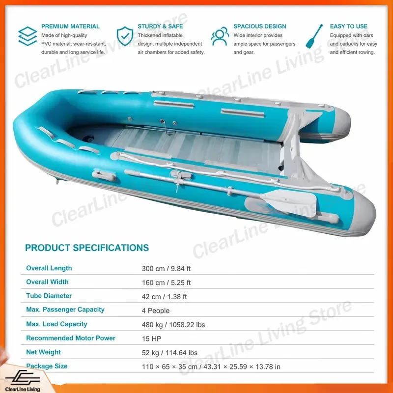 10ft Inflatable Fishing Boat PVC Sport Yacht with Outboard Engine for Lake River 330 360 470cm Hyperion Style Dinghy Tender