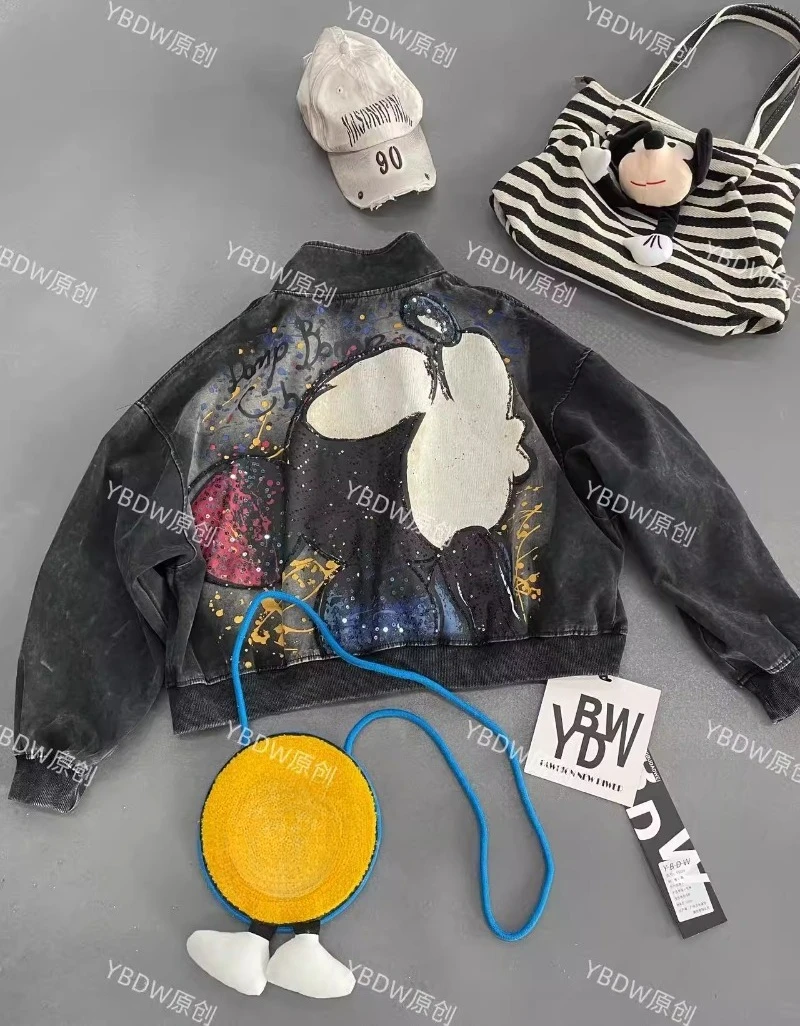 2025 New Autumn And Winter Stand-up Collar Hoodies Coat Fashion Heavy Industry Cartoon Loose Casual Sweatshirts Jacket Outerwear