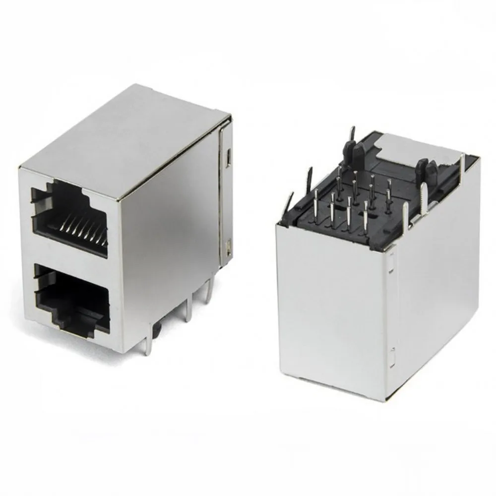 40PCS/Lot Two Ports RJ45 8P8C Female 2*1 Jack/Socket Connector Up-Down Conjoined Steel Shield Network Modular