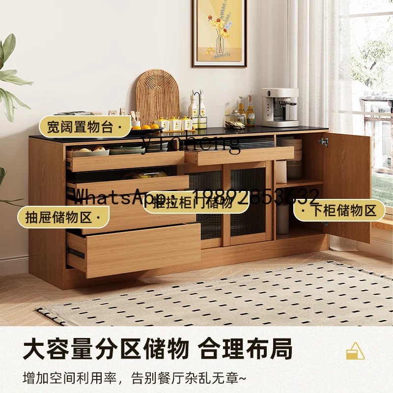 خزانة شاي جانبية لتناول الطعام من البلاط الصخري ABC، خزانة تخزين متكاملة لغرفة المعيشة، خزانة تخزين من الخشب الصلب على الحائط #5