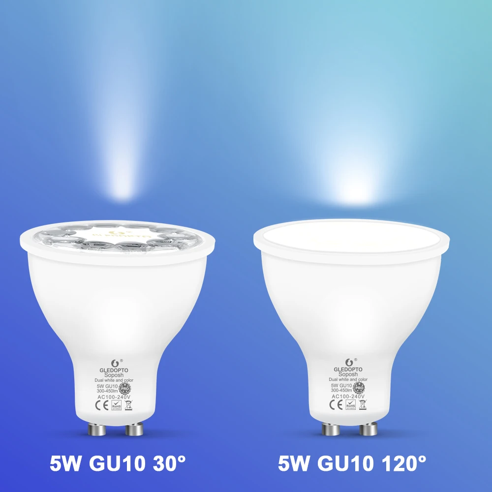 GLEDOPTO ZigBee 3.0 Smart GU10 Spotlight 5W Pro RGBCCT Led Bulb 30 Degree Beam Angle Work with Alexa Echo Plus App/Voice/RF